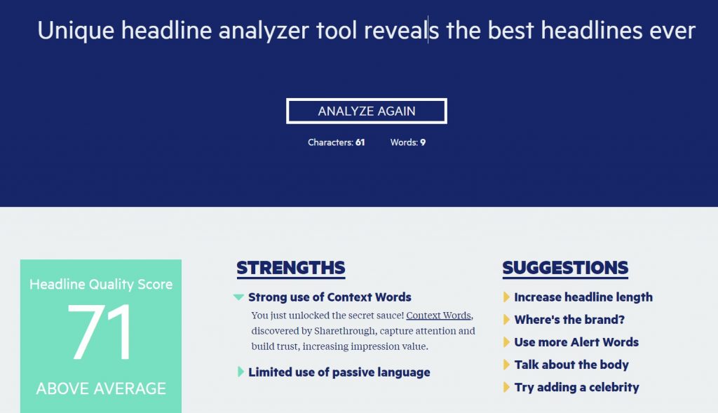 headline analyzing tool for optimizing headlines